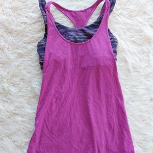 Lululemon Women's Purple Open Back Tank Top with Camo Built in Sports Bra Siz 6